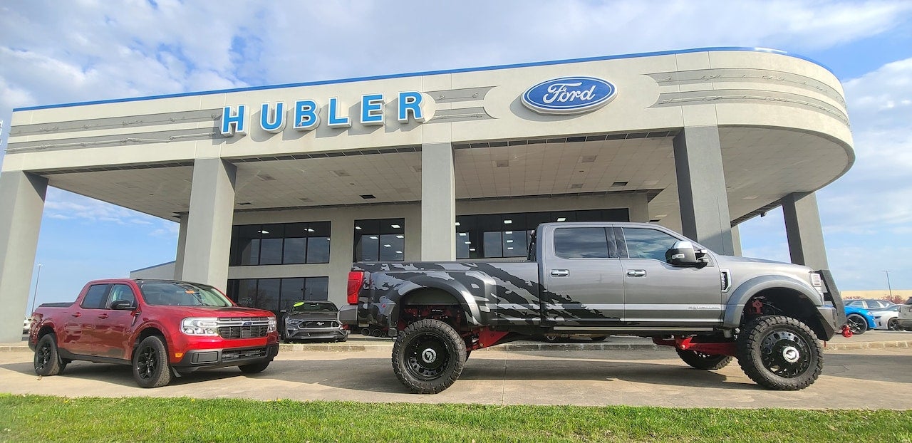 Trucks parked front of Hubler Ford Building